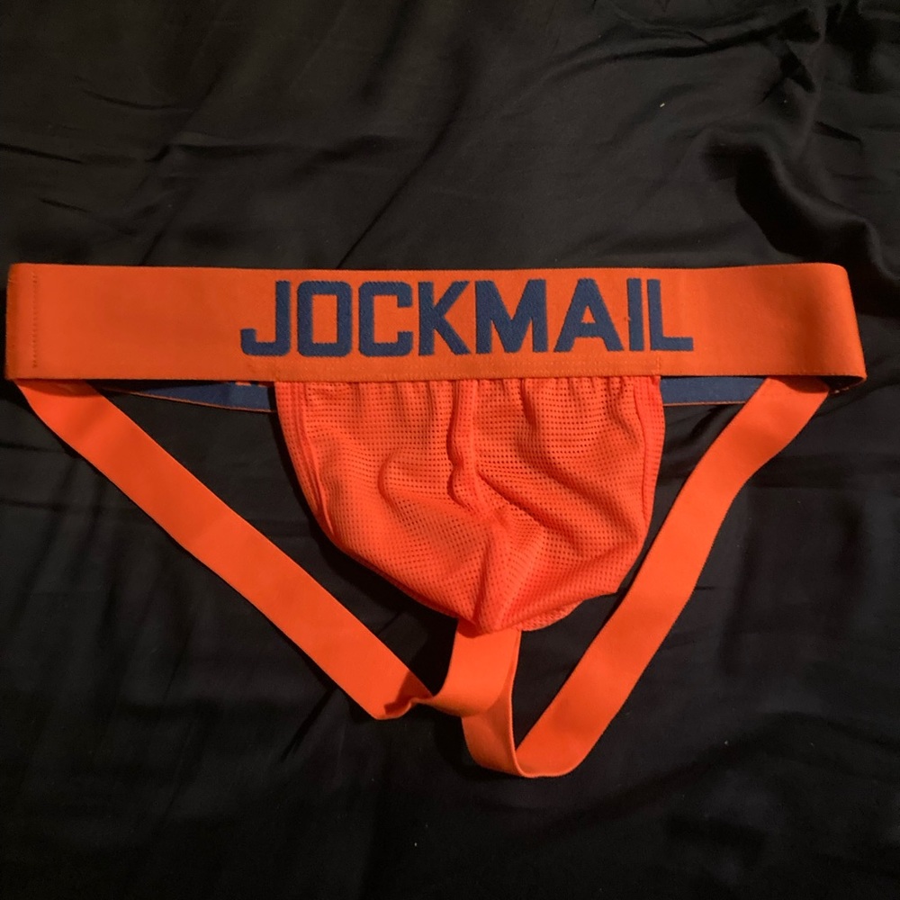 Mens jockmail jockstrap mesh large bright orange NWT Runs small will fit medium